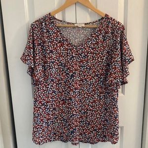 LOFT Floral flutter sleeve blouse Size XL